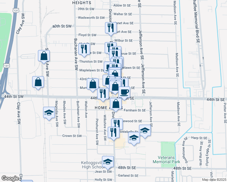 map of restaurants, bars, coffee shops, grocery stores, and more near 4339 Division Avenue South in Grand Rapids