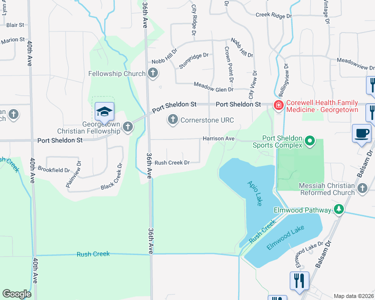 map of restaurants, bars, coffee shops, grocery stores, and more near 6369 Churchview Court in Hudsonville