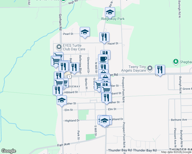 map of restaurants, bars, coffee shops, grocery stores, and more near 3705 Niagara 1 in Fort Erie