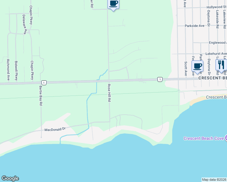 map of restaurants, bars, coffee shops, grocery stores, and more near 350 Rose Hill Road in Fort Erie