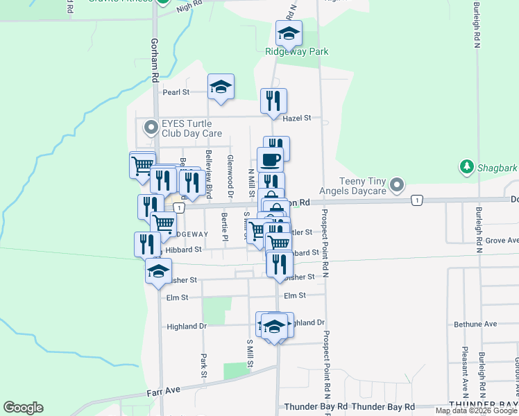 map of restaurants, bars, coffee shops, grocery stores, and more near 3705 Niagara 1 in Fort Erie