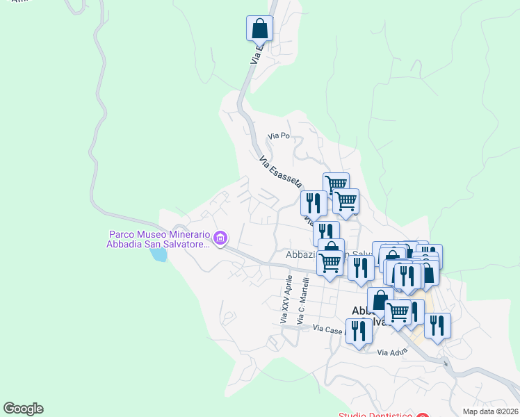 map of restaurants, bars, coffee shops, grocery stores, and more near 35 Via Seggiano in Abbadia San Salvatore