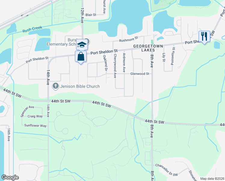 map of restaurants, bars, coffee shops, grocery stores, and more near 1024 Idlewile Street in Georgetown Township