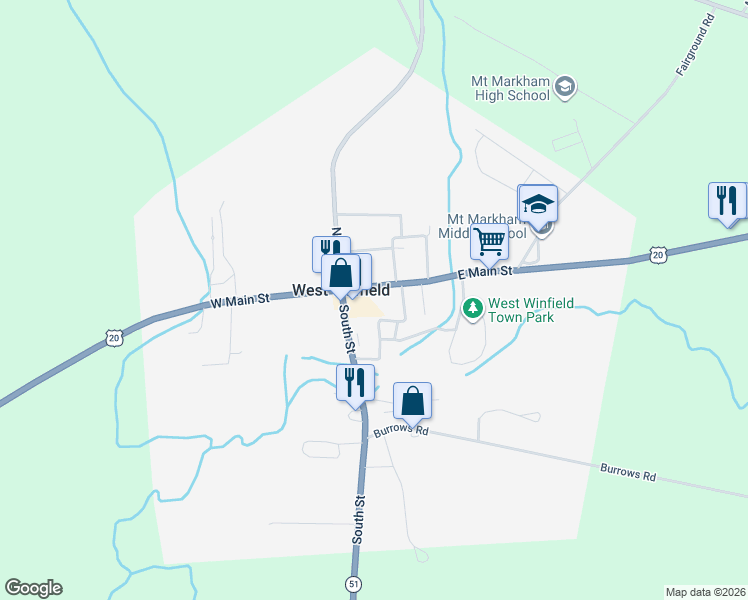 map of restaurants, bars, coffee shops, grocery stores, and more near 426 E Main St in West Winfield