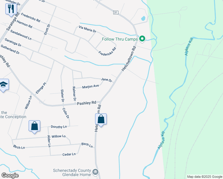 map of restaurants, bars, coffee shops, grocery stores, and more near 118 Hetcheltown Road in Schenectady
