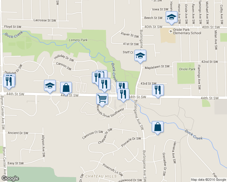 map of restaurants, bars, coffee shops, grocery stores, and more near 4355 Ridge Ln SW in Wyoming