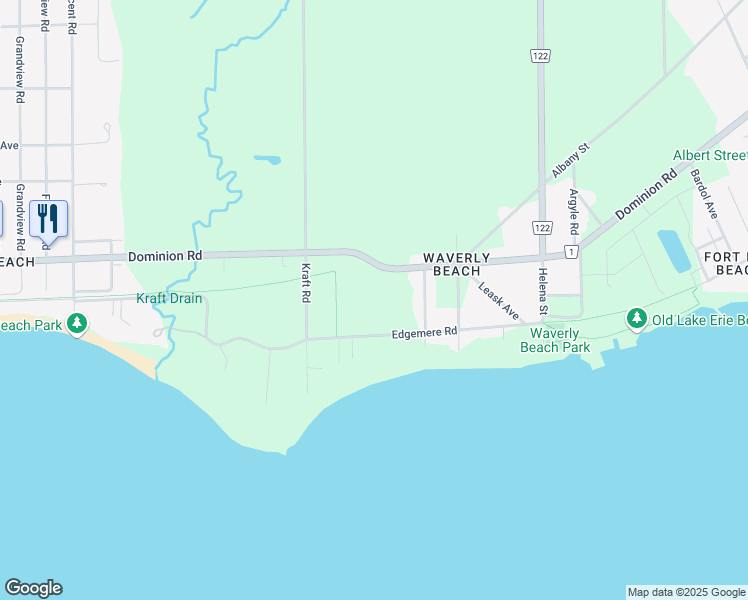 map of restaurants, bars, coffee shops, grocery stores, and more near in Fort Erie