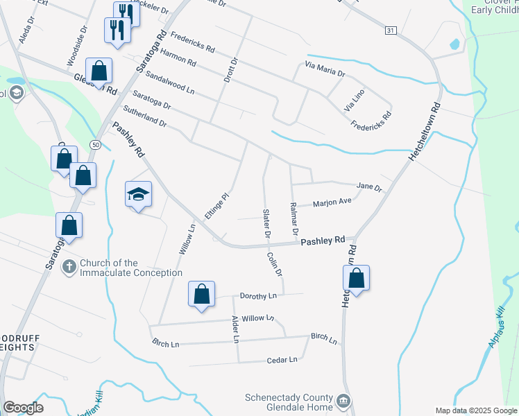 map of restaurants, bars, coffee shops, grocery stores, and more near 10 Slater Drive in Schenectady