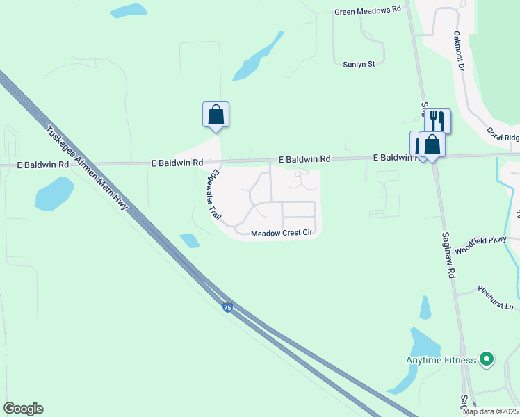 map of restaurants, bars, coffee shops, grocery stores, and more near 10213 Meadow Crest Court in Holly