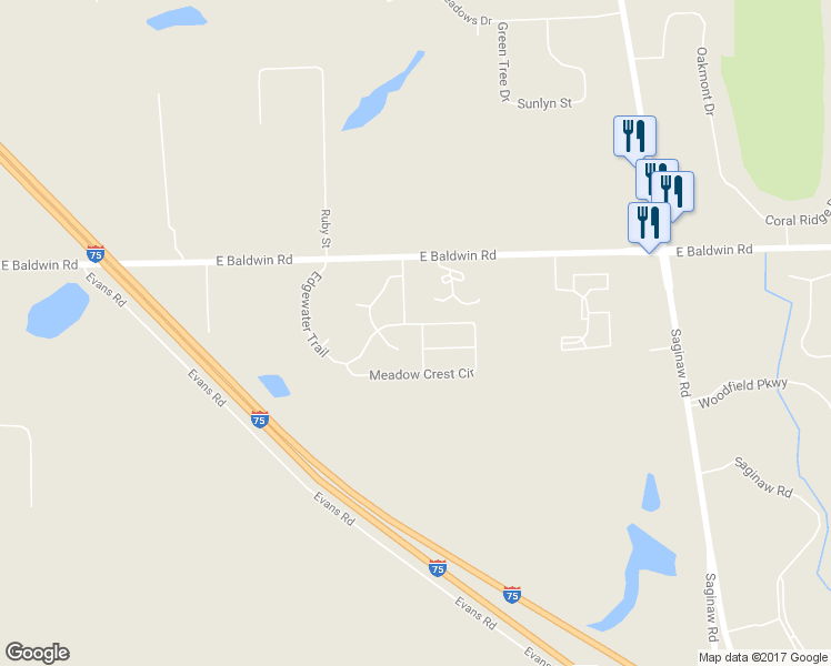 map of restaurants, bars, coffee shops, grocery stores, and more near 10104 Fieldway Trail in Holly