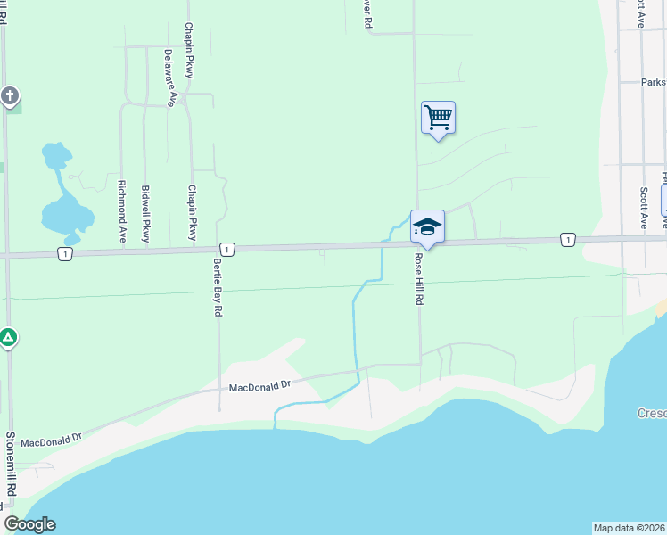 map of restaurants, bars, coffee shops, grocery stores, and more near 1873 Dominion Road in Fort Erie