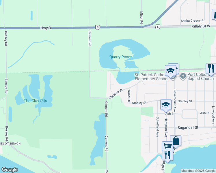 map of restaurants, bars, coffee shops, grocery stores, and more near 7 Renfield Street in Port Colborne