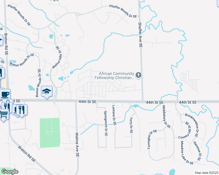 map of restaurants, bars, coffee shops, grocery stores, and more near 4333 Shaffer Avenue Southeast in Grand Rapids
