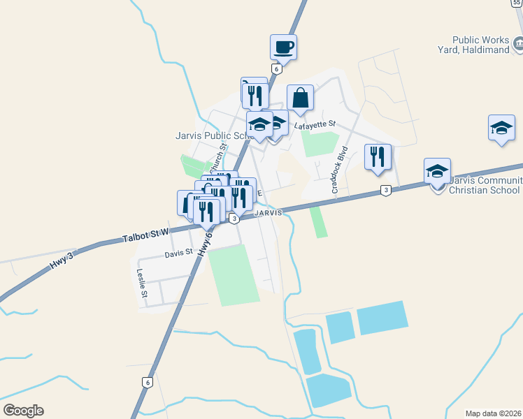 map of restaurants, bars, coffee shops, grocery stores, and more near in Haldimand