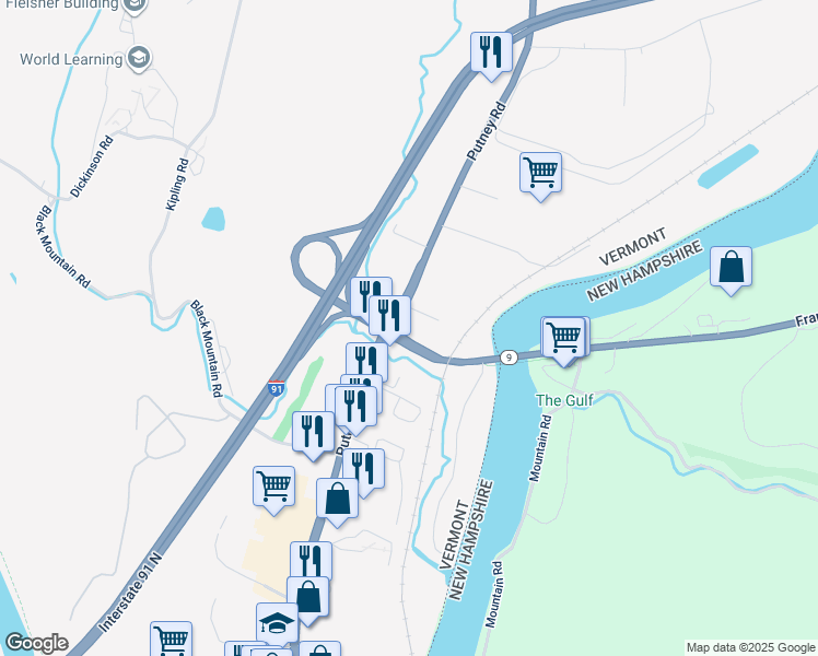 map of restaurants, bars, coffee shops, grocery stores, and more near 1147 U.S. 5 in Brattleboro