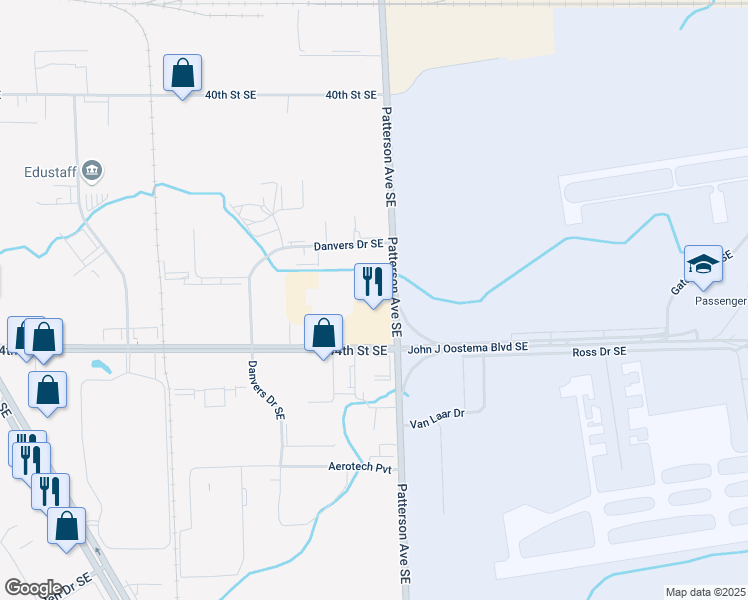 map of restaurants, bars, coffee shops, grocery stores, and more near 4323 Patterson Avenue Southeast in Kentwood