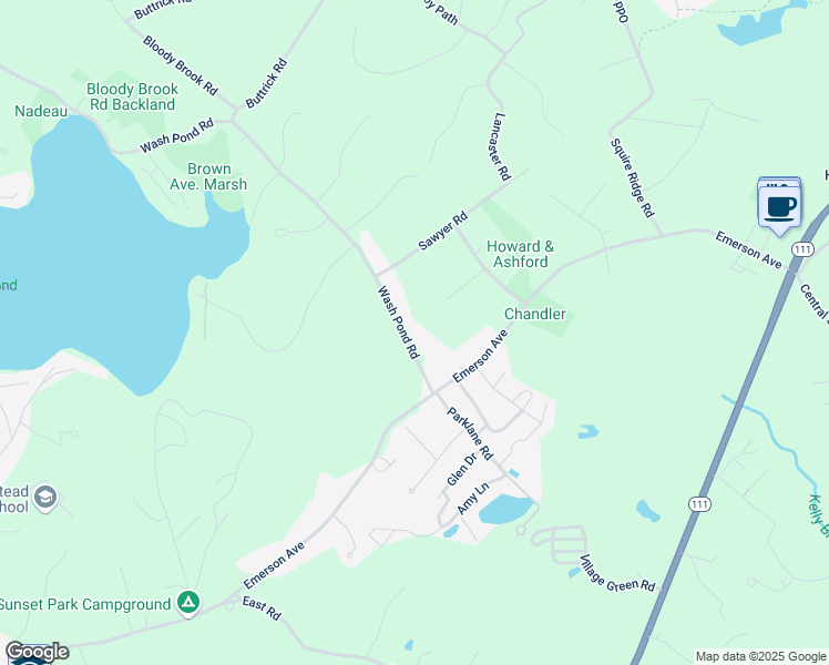 map of restaurants, bars, coffee shops, grocery stores, and more near 312 Wash Pond Road in Hampstead