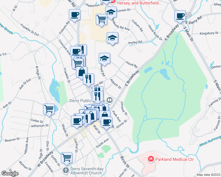 map of restaurants, bars, coffee shops, grocery stores, and more near 3 Hardy Court in Derry