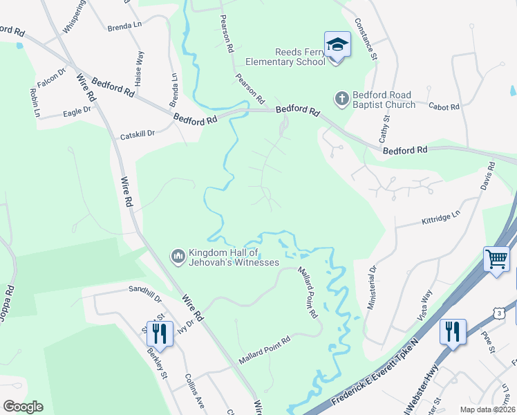 map of restaurants, bars, coffee shops, grocery stores, and more near 4 Barlow Lane in Merrimack