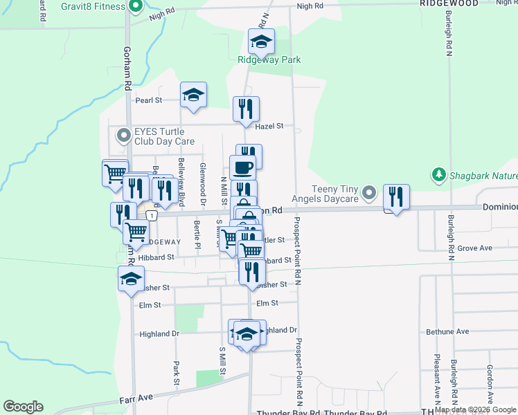 map of restaurants, bars, coffee shops, grocery stores, and more near 3660 Niagara 1 in Fort Erie