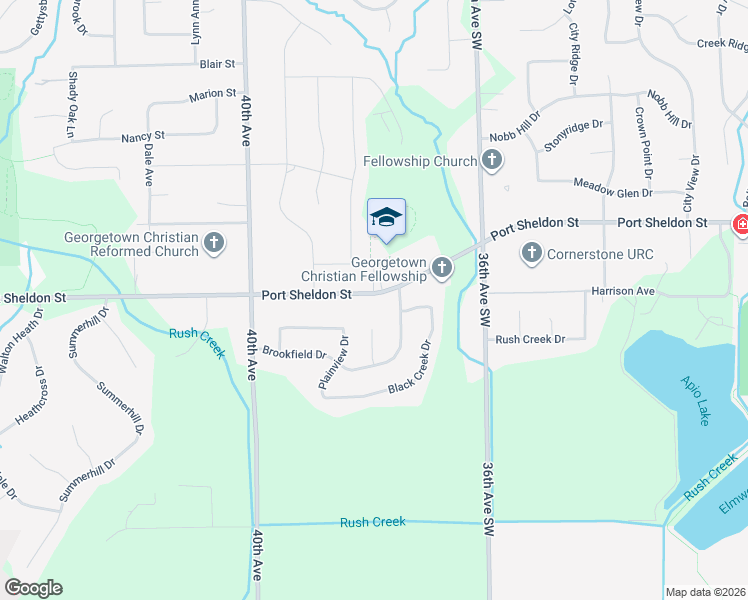 map of restaurants, bars, coffee shops, grocery stores, and more near 3808 Port Sheldon Street in Hudsonville