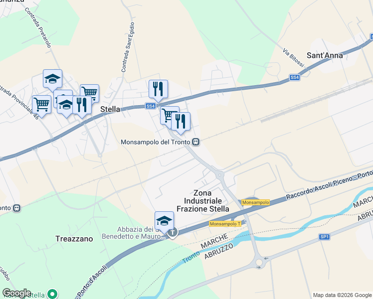 map of restaurants, bars, coffee shops, grocery stores, and more near 66 Via Cristoforo Colombo in Stella