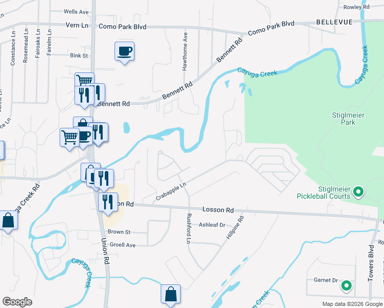 map of restaurants, bars, coffee shops, grocery stores, and more near in Cheektowaga