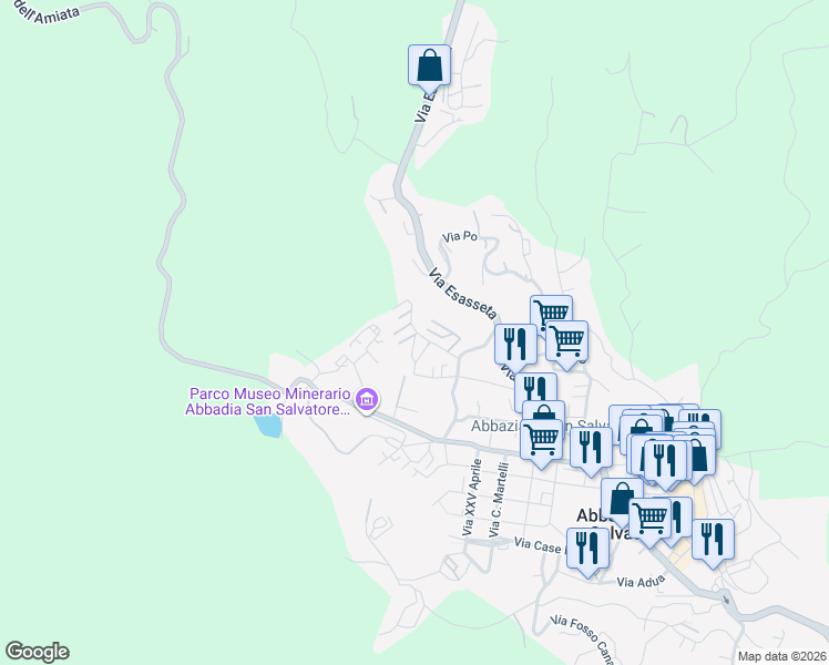 map of restaurants, bars, coffee shops, grocery stores, and more near 35 Via Seggiano in Abbadia San Salvatore