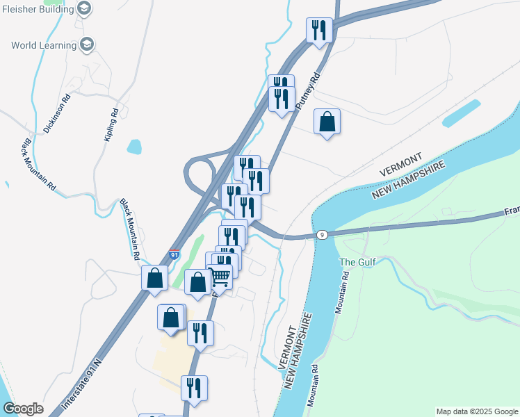 map of restaurants, bars, coffee shops, grocery stores, and more near 1147 U.S. 5 in Brattleboro