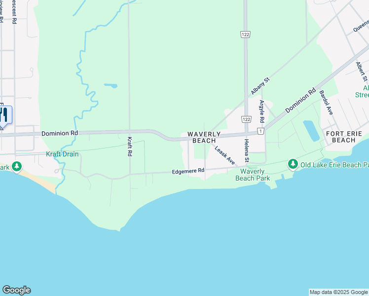 map of restaurants, bars, coffee shops, grocery stores, and more near 333 Rose Avenue in Fort Erie