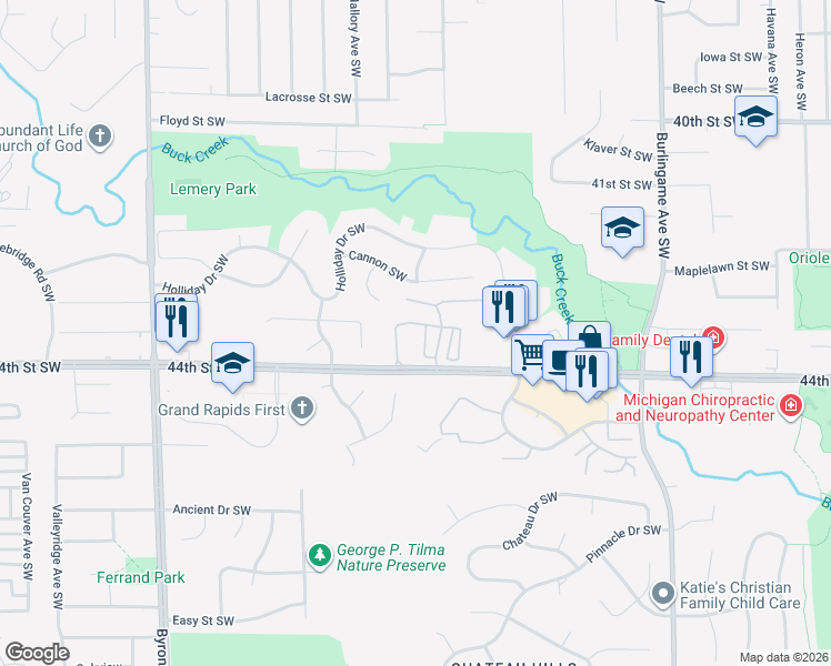 map of restaurants, bars, coffee shops, grocery stores, and more near 4383 Timber Ridge Trail SW in Wyoming