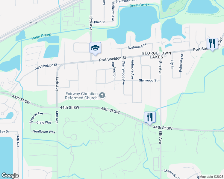 map of restaurants, bars, coffee shops, grocery stores, and more near 6394 Oakland Drive in Georgetown Township