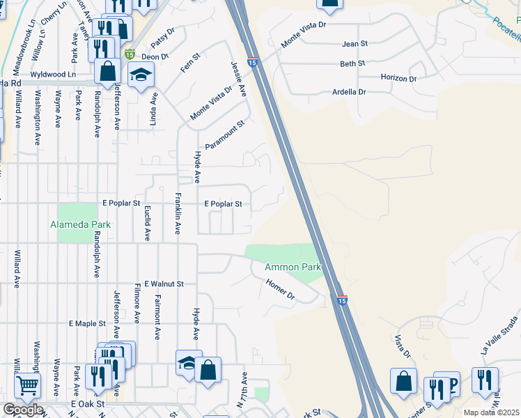 map of restaurants, bars, coffee shops, grocery stores, and more near 1460 Lakeview Drive in Pocatello