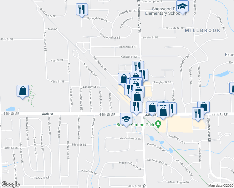 map of restaurants, bars, coffee shops, grocery stores, and more near 4312 Norman Drive Southeast in Grand Rapids