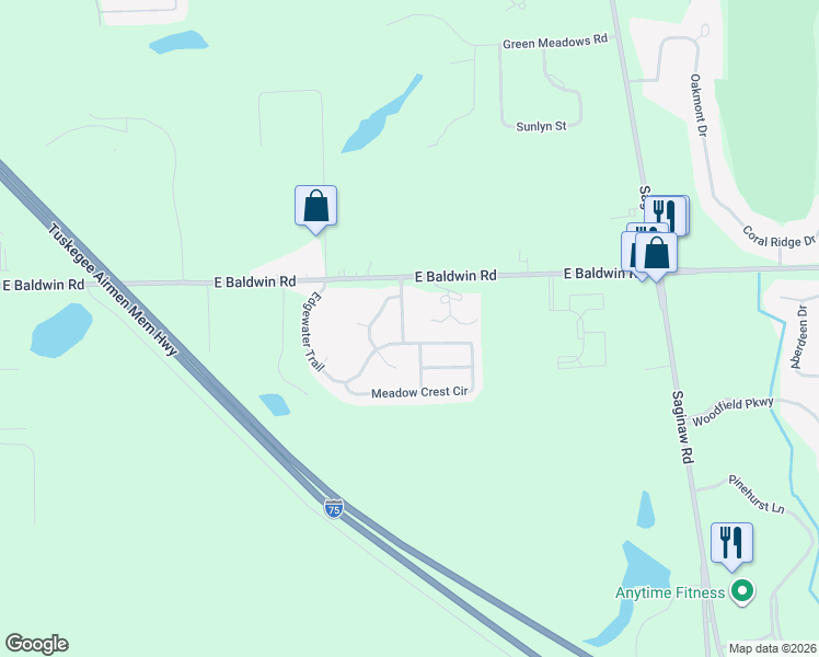 map of restaurants, bars, coffee shops, grocery stores, and more near 10104 Fieldway Trail in Holly