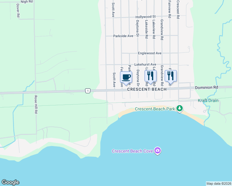 map of restaurants, bars, coffee shops, grocery stores, and more near in Fort Erie