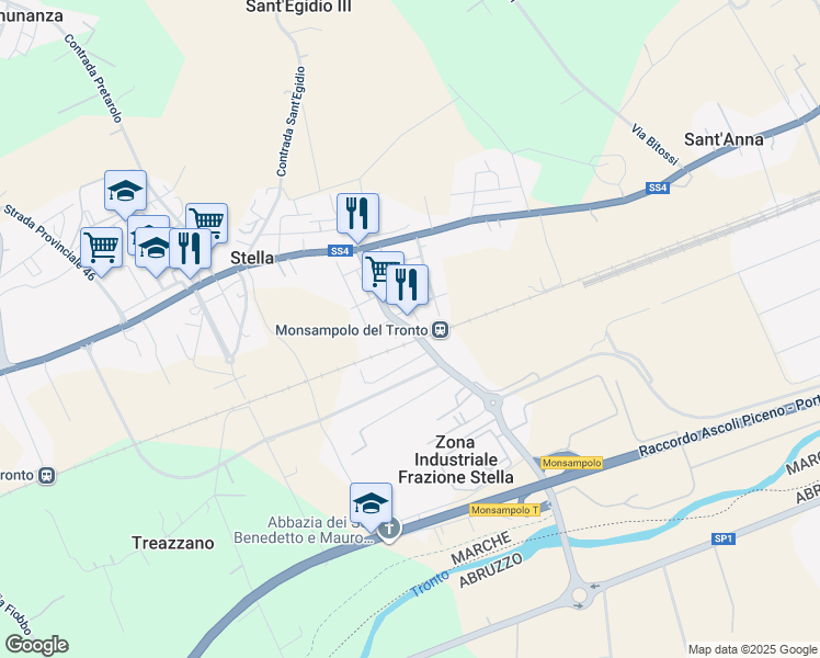 map of restaurants, bars, coffee shops, grocery stores, and more near 37 Via Cristoforo Colombo in Stella