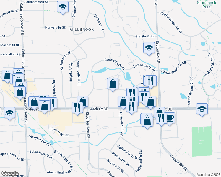 map of restaurants, bars, coffee shops, grocery stores, and more near 2035 43rd Street Southeast in Grand Rapids