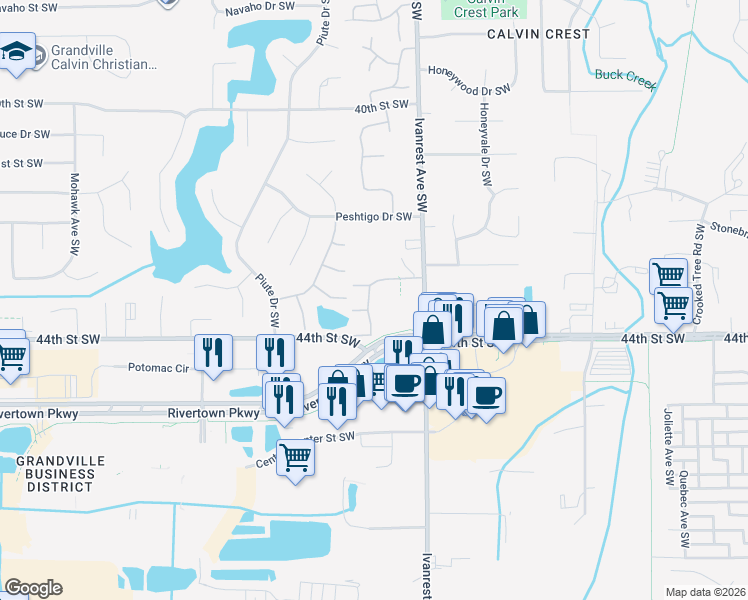 map of restaurants, bars, coffee shops, grocery stores, and more near 3224 Town Crossing Drive Private in Grandville