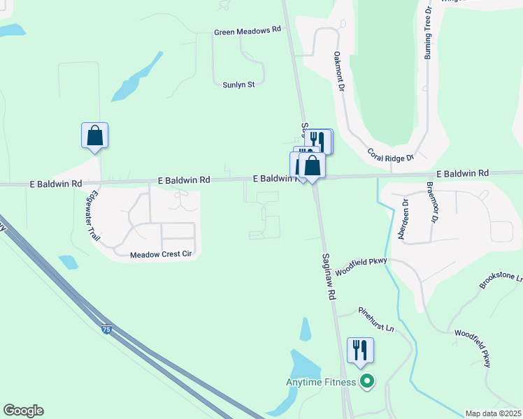 map of restaurants, bars, coffee shops, grocery stores, and more near 10107 Baldwin Circle in Holly
