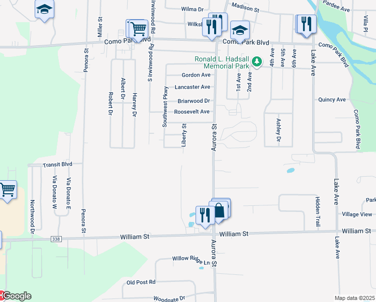map of restaurants, bars, coffee shops, grocery stores, and more near 44 Liberty Street in Lancaster