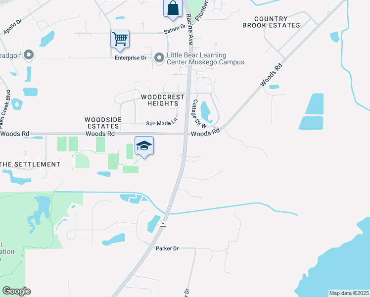 map of restaurants, bars, coffee shops, grocery stores, and more near Racine Avenue in Muskego