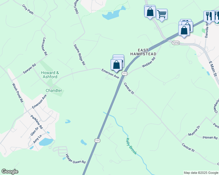 map of restaurants, bars, coffee shops, grocery stores, and more near 664 New Hampshire 111 in Hampstead