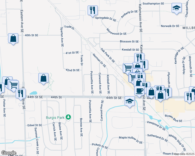 map of restaurants, bars, coffee shops, grocery stores, and more near 1265 Langley Street Southeast in Grand Rapids