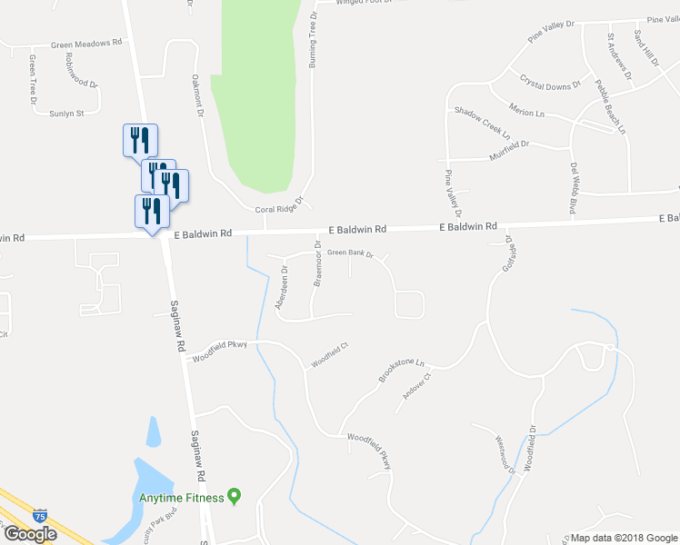 map of restaurants, bars, coffee shops, grocery stores, and more near 10070 Burnside Court in Grand Blanc