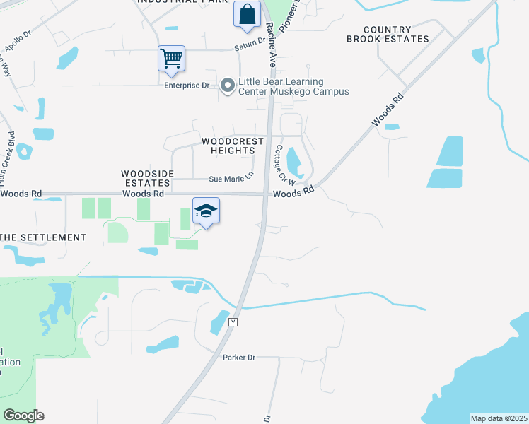 map of restaurants, bars, coffee shops, grocery stores, and more near Racine Avenue in Muskego