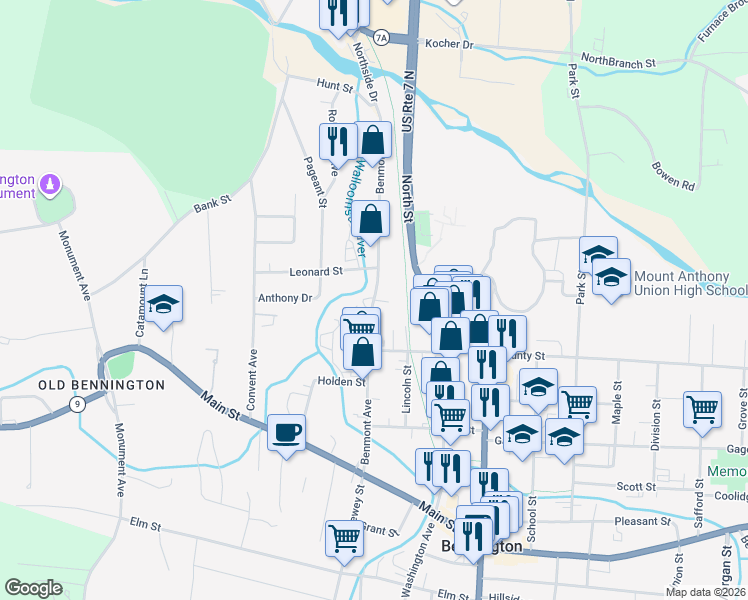 map of restaurants, bars, coffee shops, grocery stores, and more near 212 Benmont Avenue in Woodford