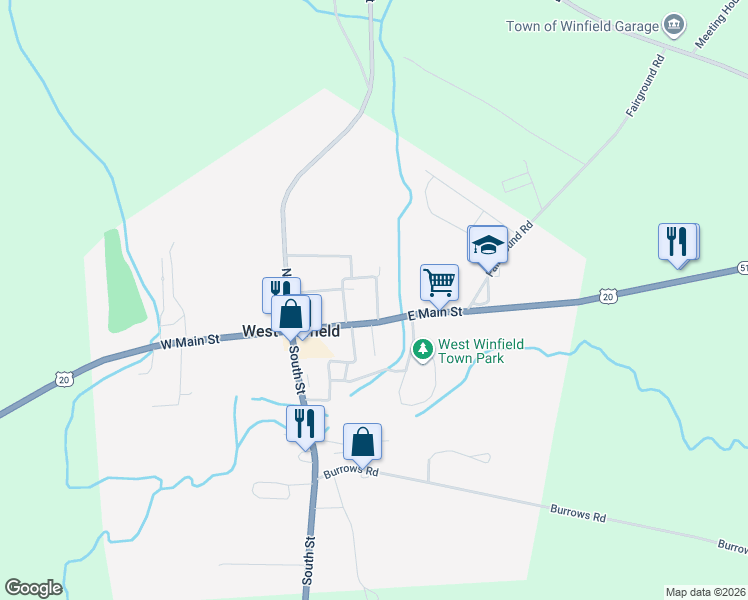 map of restaurants, bars, coffee shops, grocery stores, and more near 342 Fenn Street in West Winfield