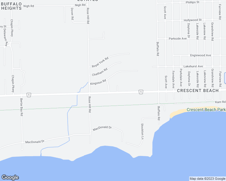 map of restaurants, bars, coffee shops, grocery stores, and more near 1652 Dominion Road in Fort Erie
