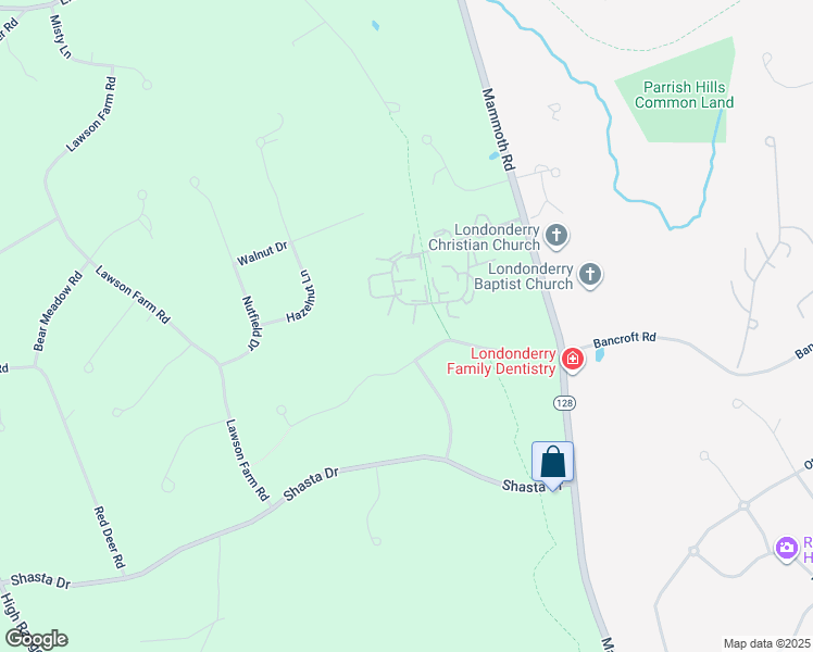 map of restaurants, bars, coffee shops, grocery stores, and more near 174 Fieldstone Drive in Londonderry